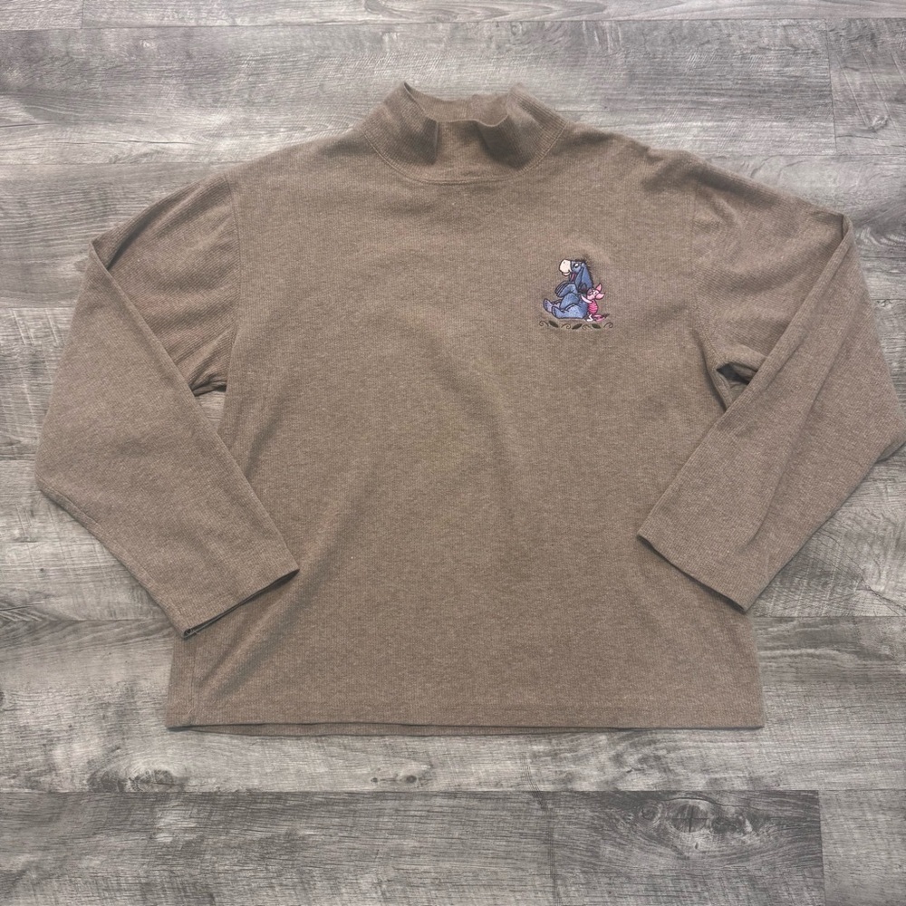 Vintage Disney Store Winnie the Pooh Ebroidered Ribbed Brown Sweater Womens Sz M